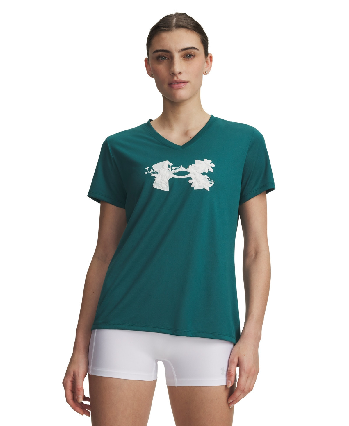 Under Armour Women's V-Neck Short-Sleeve Top - Rack Green /White | Macy's