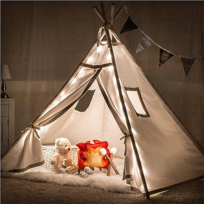 Teepee Tent for Girls, Boys - Deluxe Set with Smores-Campfire, Fairy Lights, Super Thick Fabric |... | Amazon (US)