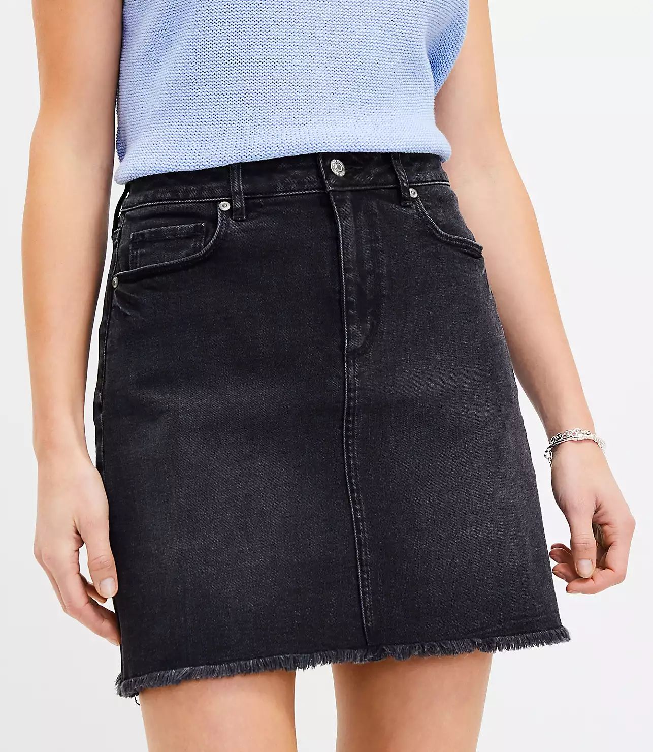 Frayed Denim Skirt in Black | LOFT