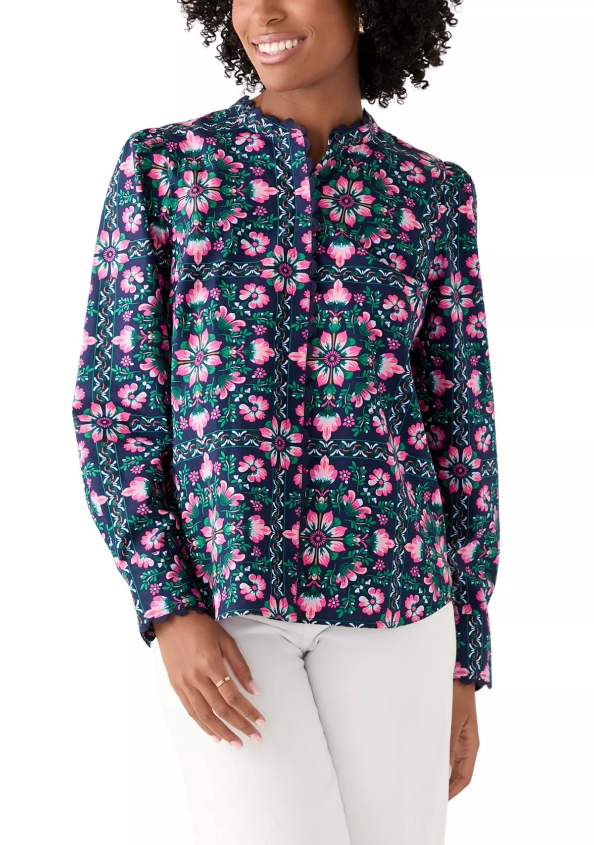 Women's Puff Sleeve Button Down Print Top | Belk