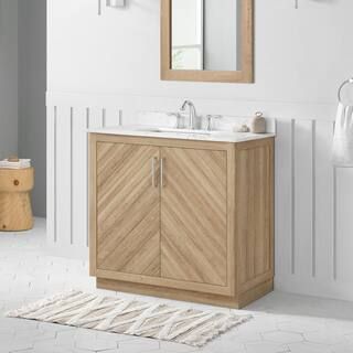 Huckleberry 36 in. W x 19 in. D x 34.5 in. H Bath Vanity in Weathered Tan with White Cultured Mar... | The Home Depot