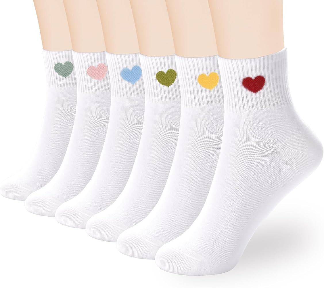 Women's Cute Ankle Crew Socks - Novelty Fun Heart Cotton Casual Athletic Running Socks 6Pairs Wit... | Amazon (US)
