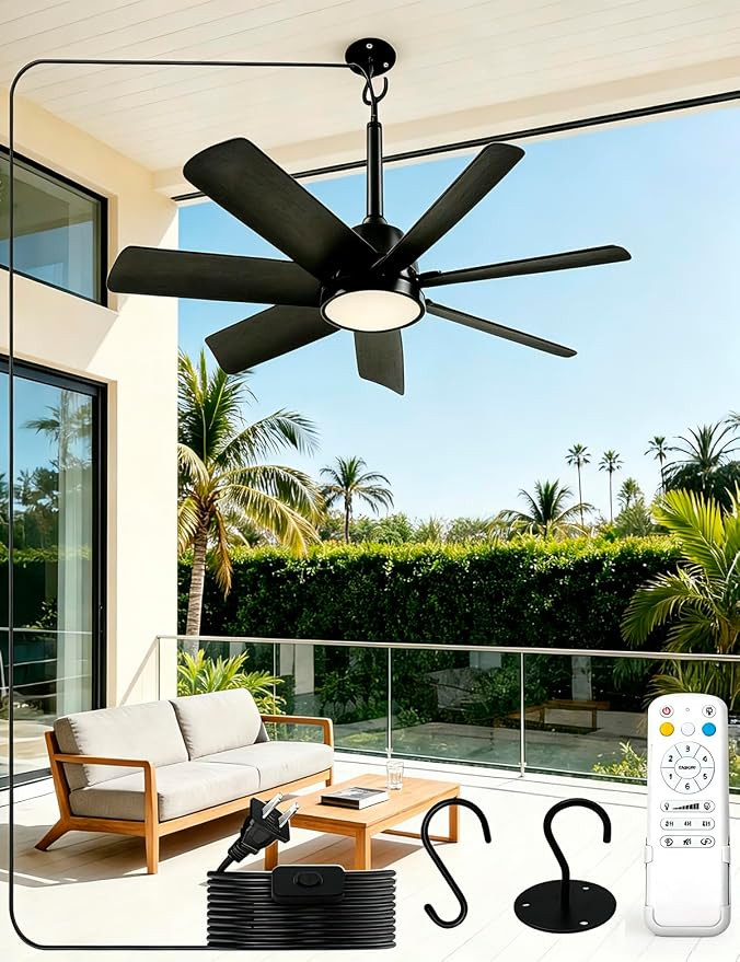 NWOP 28 Inch Outdoor Ceiling Fan with Light, 7 Blade Remote Gazebo Fan | IP65 Waterproof Outdoor ... | Amazon (US)