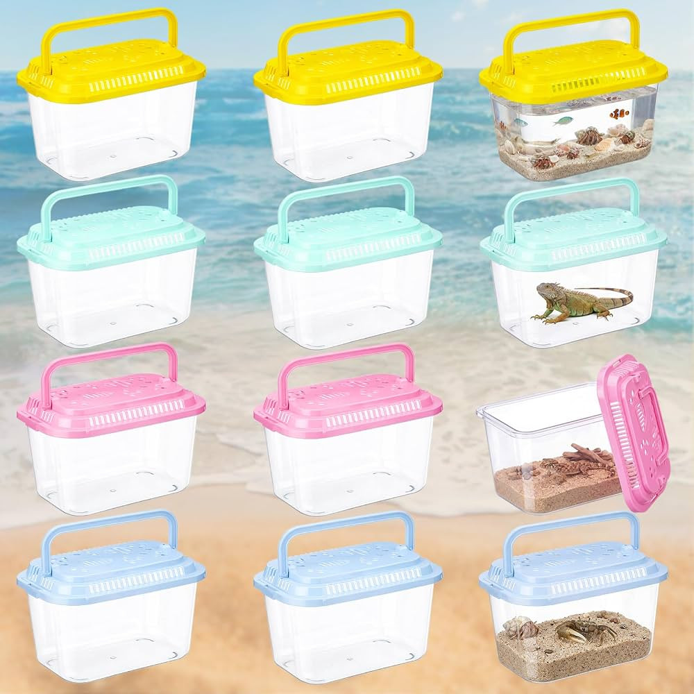 Leinuosen 12 Pcs Plastic Reptile Terrariums Carrier Cage Small Fish Transport Container with Hand... | Amazon (US)