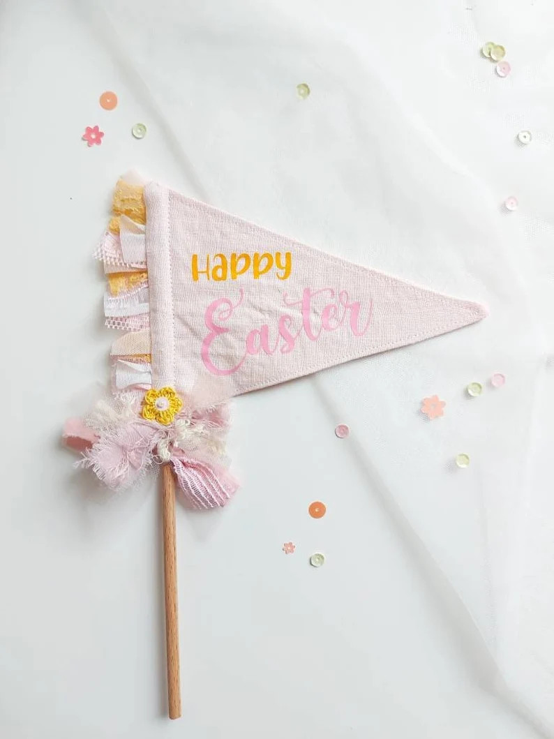 Happy Easter Pennant Flag Retro Easter Linen Flag Kids - Etsy | Etsy (US)
