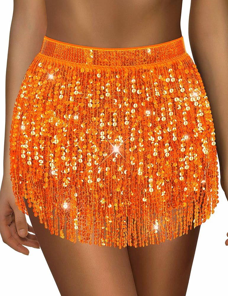 Sequin Skirt Sparkly Skirt Belly Dance Skirt Glitter Skirt Rave Sparkle Skirt Sequin Tassel Skirt... | Amazon (US)