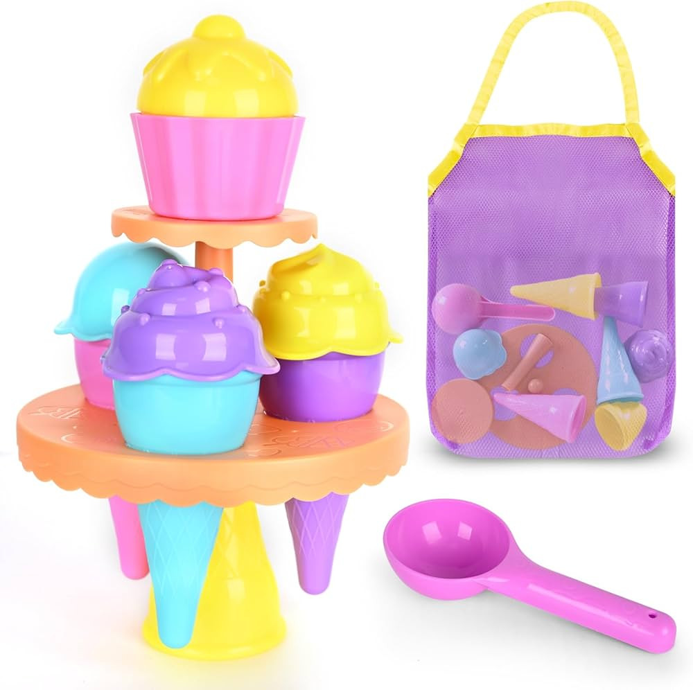 Beach Toys, 14pcs Ice Cream Toys Sand Toys, Toddler Beach Essentials Beach Tool Kit Sand Molds, T... | Amazon (US)