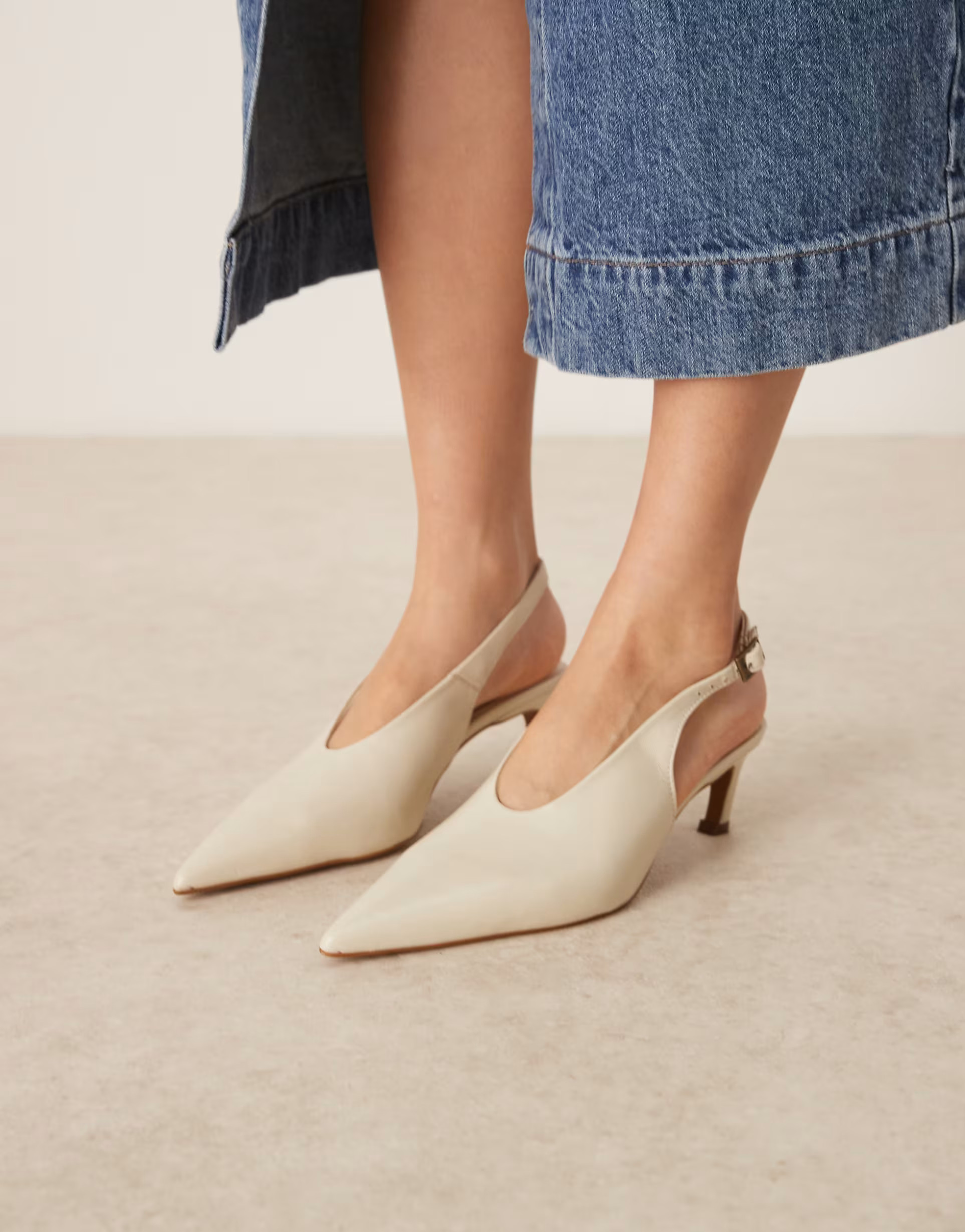 ASOS DESIGN Sculpt premium slingback mid heel shoes in off white leather | ASOS (Global)