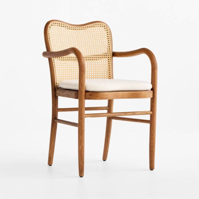 Sofi Cane and Warm Brown Solid Oak Wood Dining Armchair | Crate & Barrel