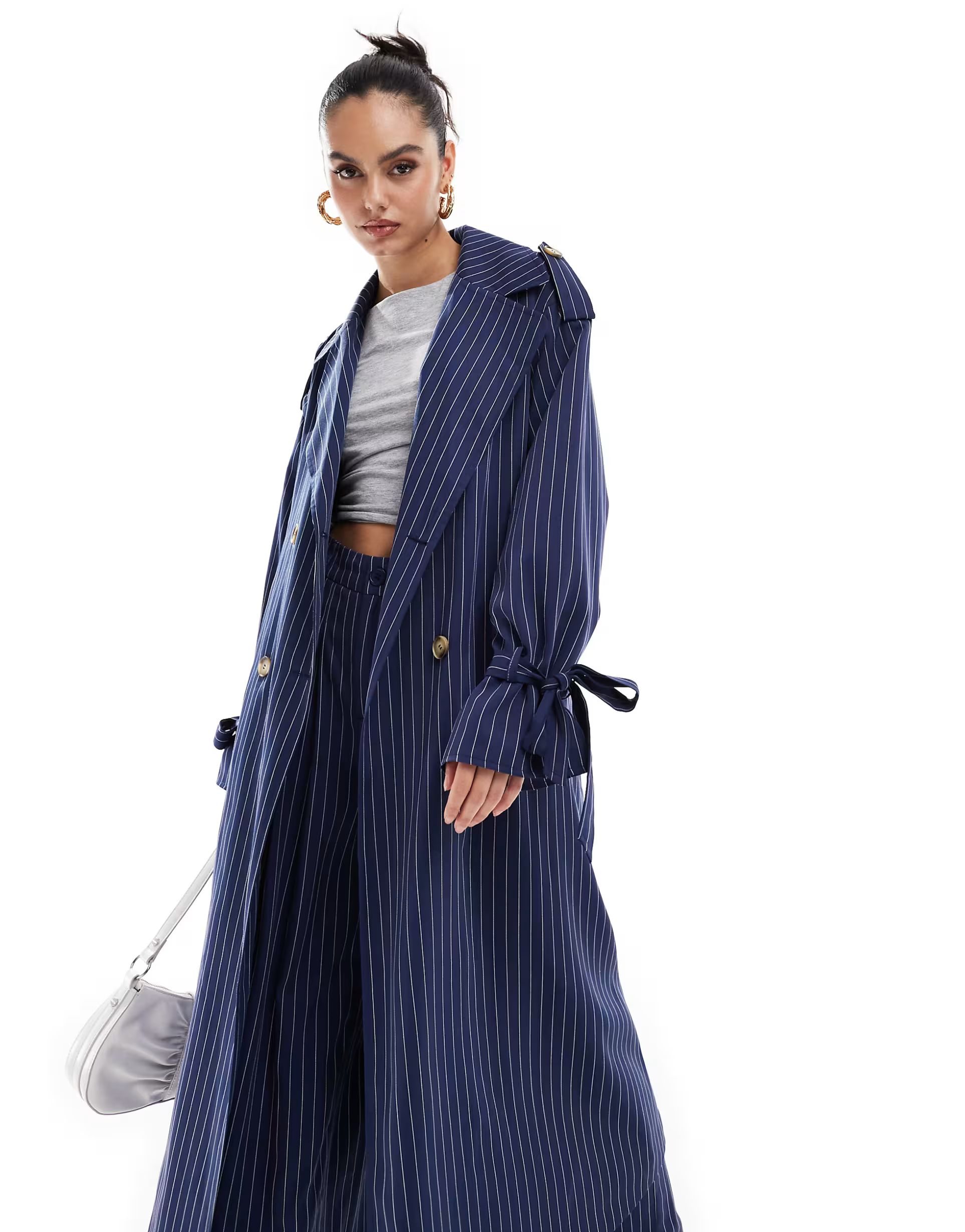 Extro & Vert trench coat in blue pinstripe - part of a set | ASOS | ASOS (Global)