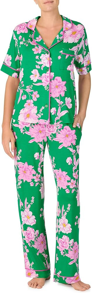 Room Service Womens Pajama Sets, Short Sleeve Stretch Rayon Button Down Top with Pants 2 Piece Lo... | Amazon (US)