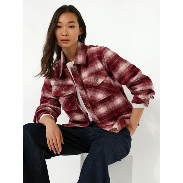 Time and Tru Women's Cropped Plaid Button Down Shacket, Sizes XS-XXXL - Walmart.com | Walmart (US)
