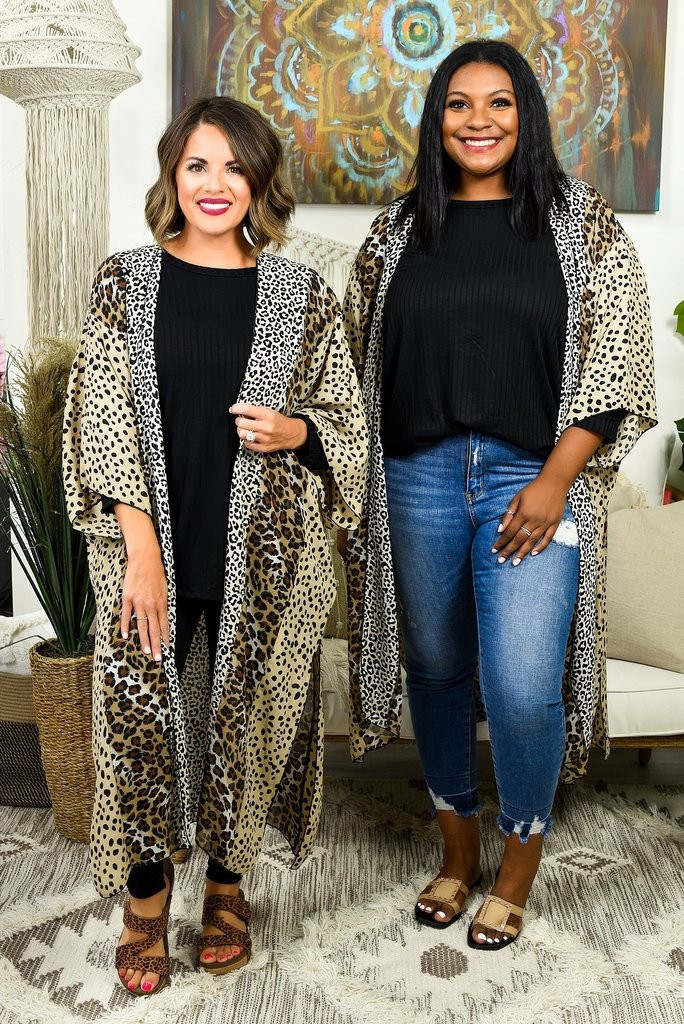 It's Never Too Late Taupe/Brown Multi Pattern Sheer Duster - O3350TA | Tee for the Soul