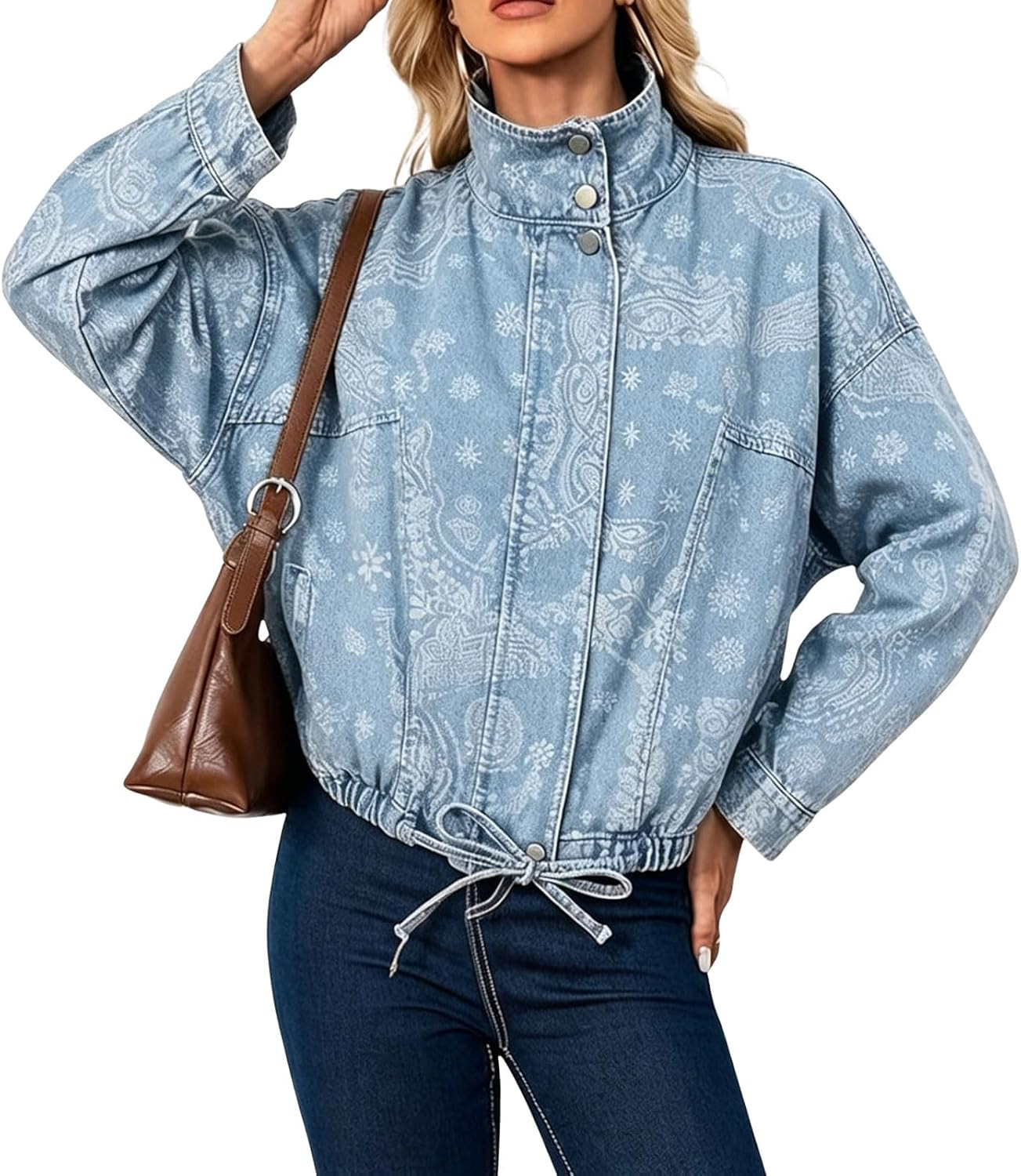 Women Floral Denim Jacket Y2k Fall Crop Lightweight Jean Jacket | Amazon (US)