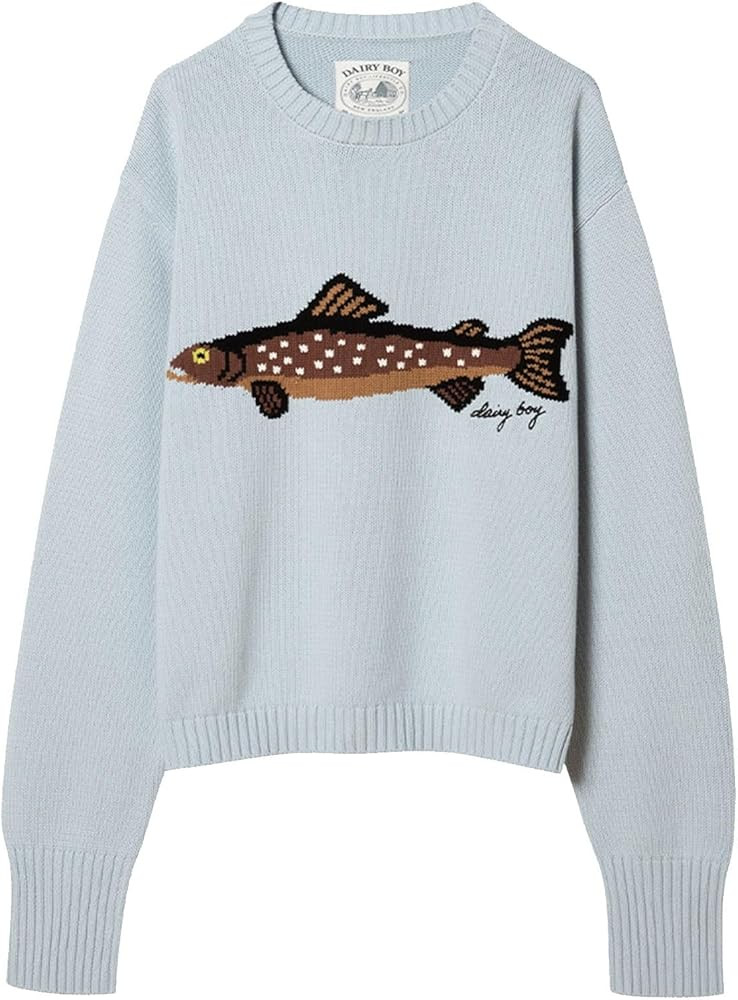 Women's Y2K Retro Fish Graphic Sweater Oversized Long Sleeve Pullover Loose Fit Streetwear Top Ca... | Amazon (CA)