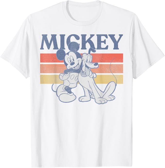Disney Mickey and Friends Mickey and Pluto Retro Line T-Shirt Small | Amazon (US)