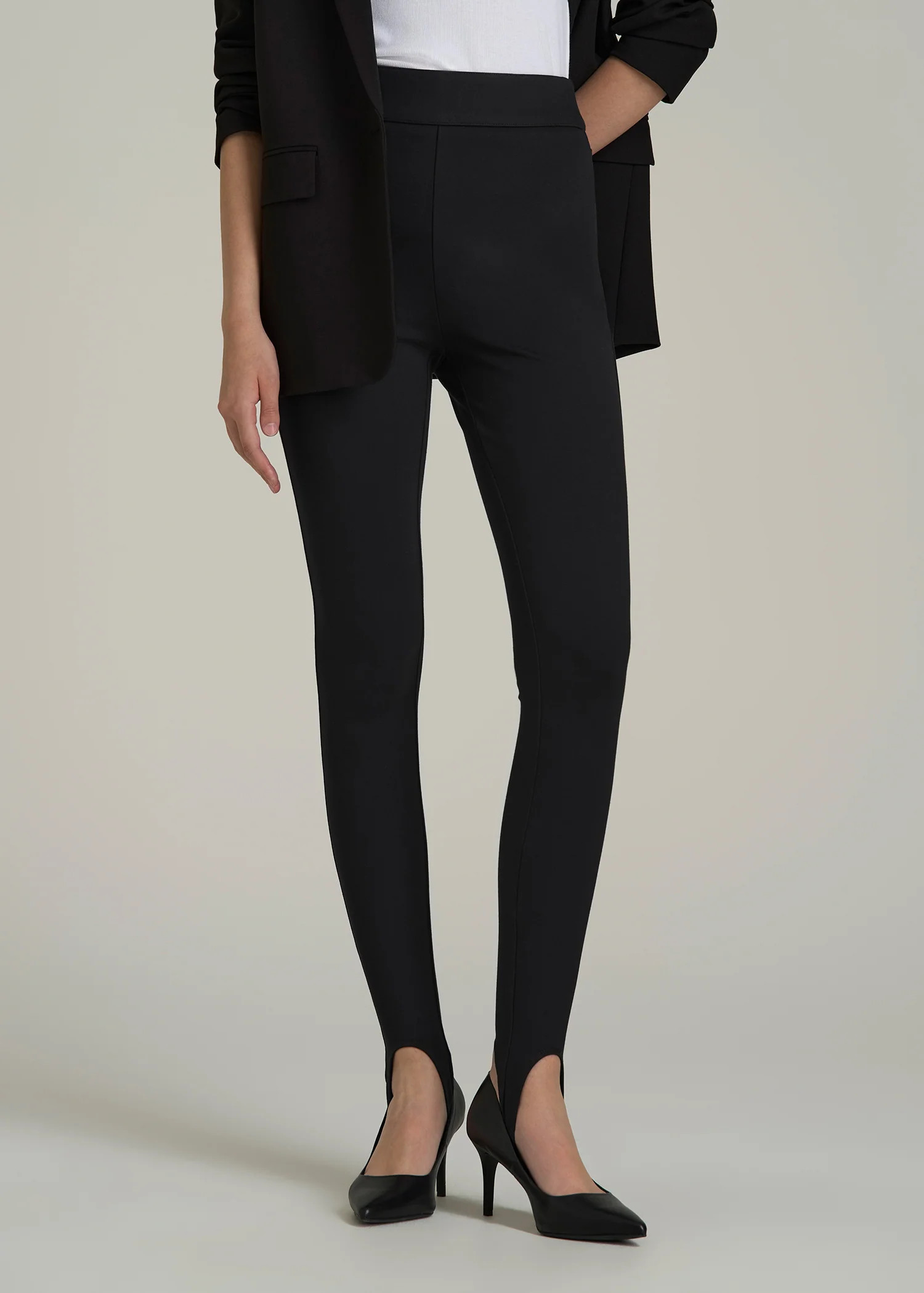 Soft Flex Ponte Stirrup Pants  for Tall Women in Black | American Tall