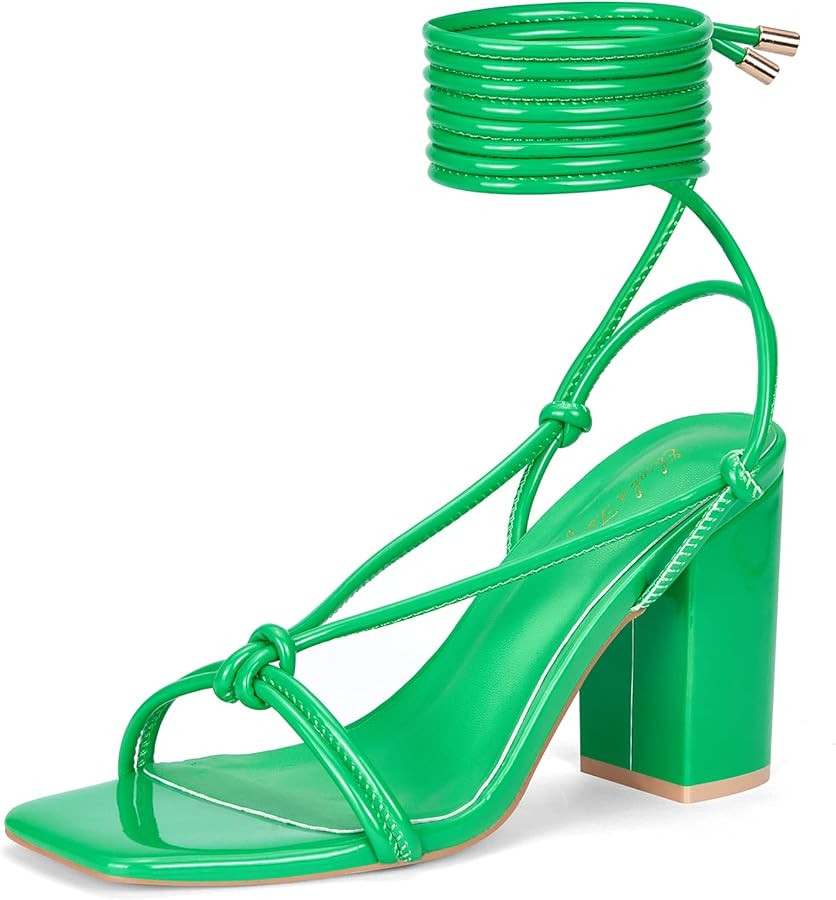 Elisabet Tang Women's Strappy Chunky Heels Sandals, 3 inch Low Block Heels Lace Up Ankle Wrap Hee... | Amazon (US)