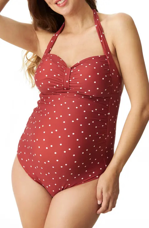 Pez D'Or Merlot Polka Dot One-Piece Maternity Swimsuit at Nordstrom, Size Medium | Nordstrom