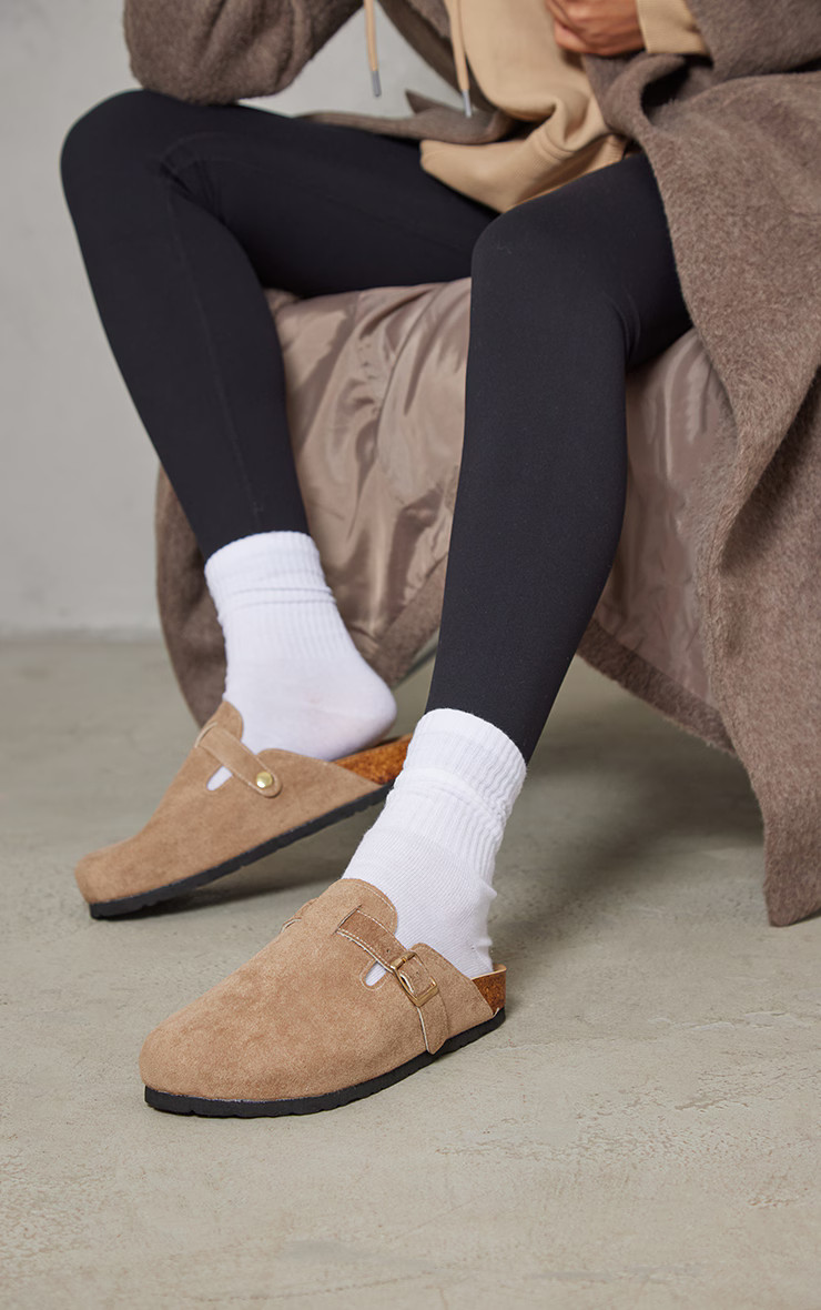 Beige Faux Suede Buckled Mule Cloggs | PrettyLittleThing UK