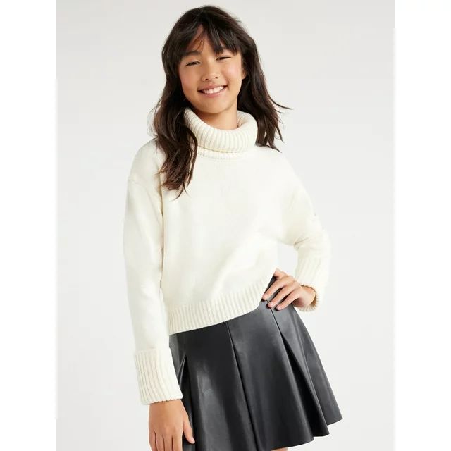 Scoop Girls Long Sleeve Turtleneck Sweater with Folded Cuffs, Sizes 4-18 | Walmart (US)
