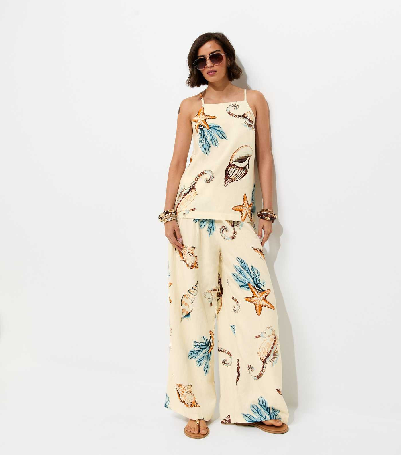 Cream Linen Rich Seahorse Print Longline Cami Top | New Look | New Look (UK)