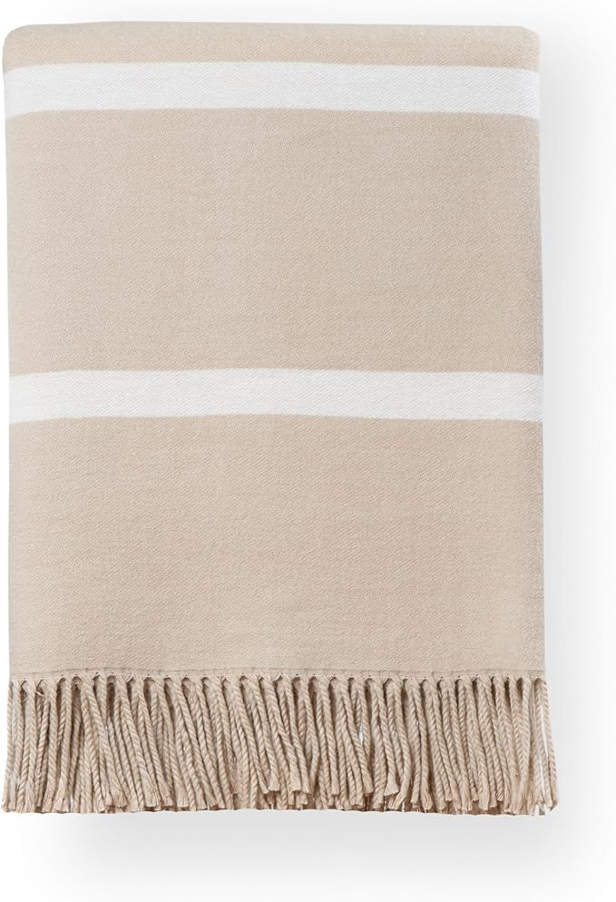 Hofdeco Premium Coastal Decorative Throw Blanket for Patio Couch Sofa, Neutral Tan White Pinstrip... | Amazon (US)