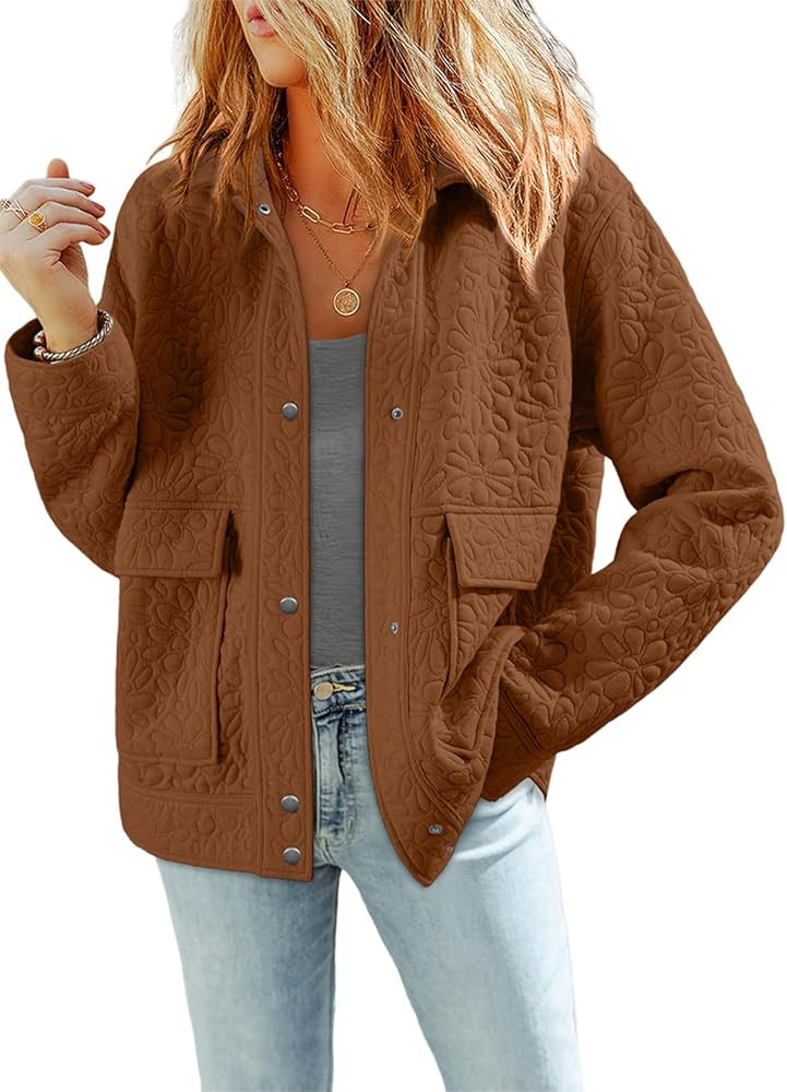 Dokotoo Jackets for Women Casual Long Sleeve Collared Jacquard Coats Trendy Button Down Shacket J... | Amazon (US)