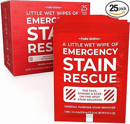 EMERGENCY STAIN Remover Spray – 25 Wipes - Couch Stain Remover for Clothes, Fabric, Silk, Linen... | Amazon (US)