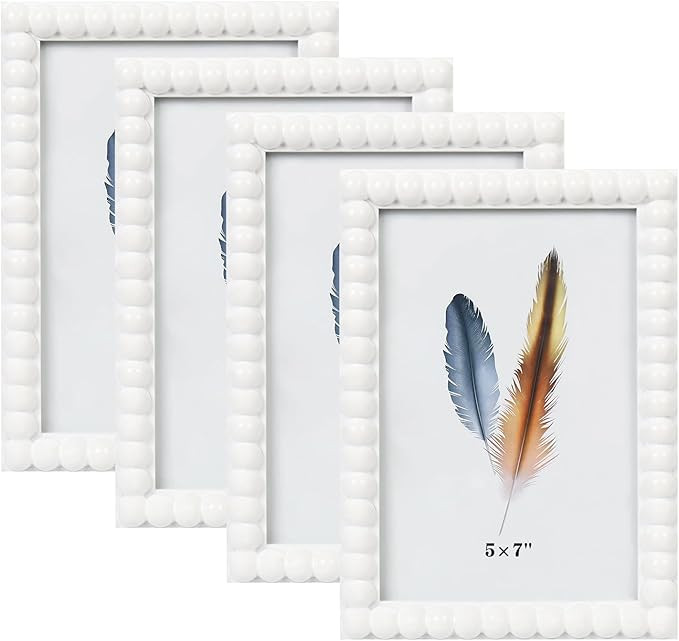 5x7 Picture Frame Set of 4, White Beaded Photo Frames Display Pictures 5x7 without Mat, Multi Pho... | Amazon (US)
