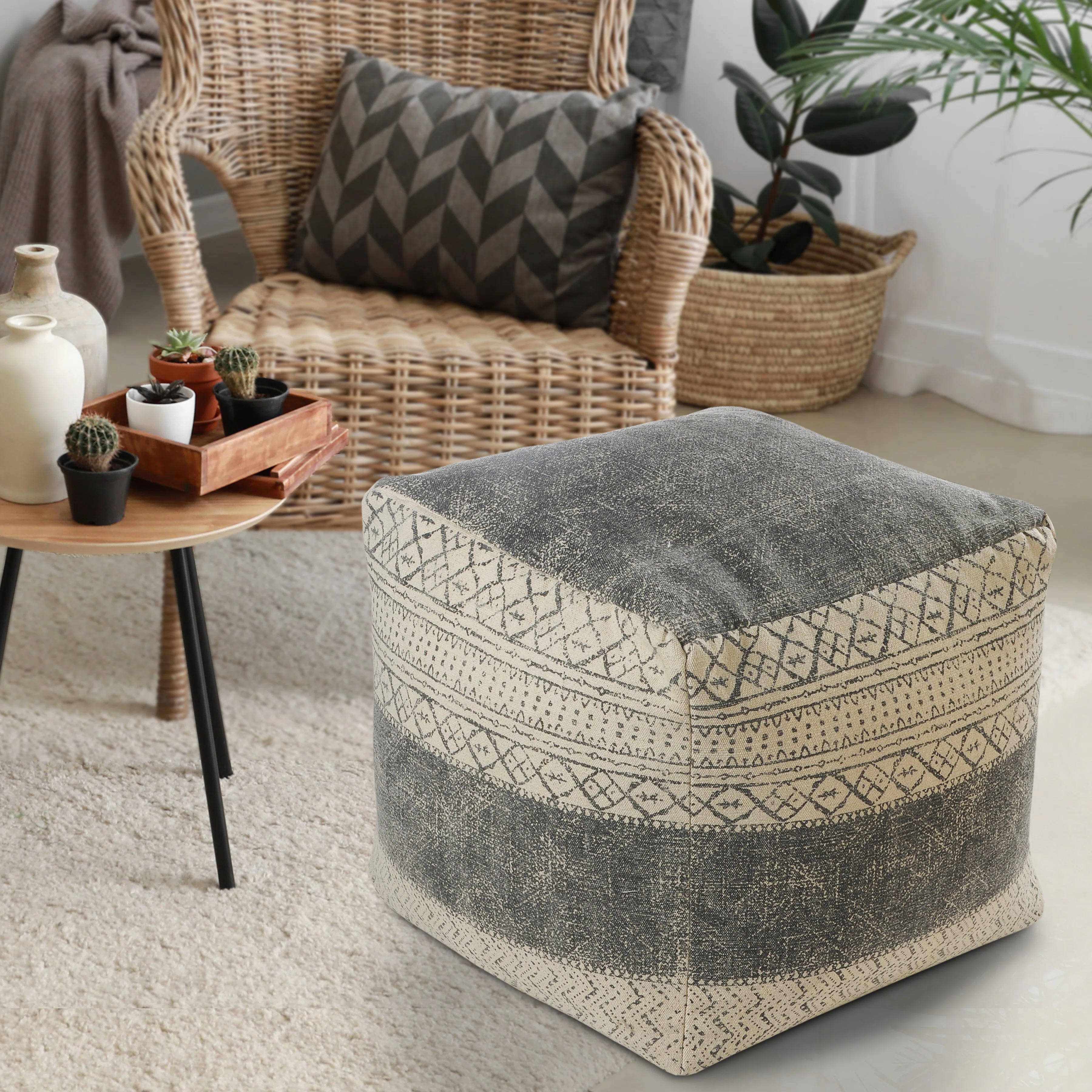 Latichia Modern Casual Distressed Upholstered Ottoman Pouf | Wayfair North America