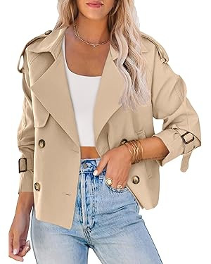 Saodimallsu Women Crop Double Breasted Trench Coat Raglan Sleeve Work Office Cropped Jacket With ... | Amazon (US)