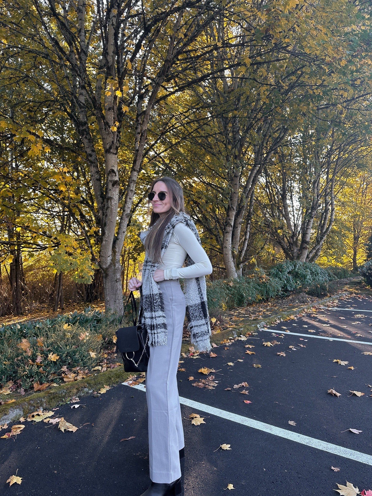 cold weather fall outfit inspo // abercrombie sloane tailored pant / scarf is old from american eagle - linked similar style 

#LTKsalealert #LTKstyletip #LTKSeasonal