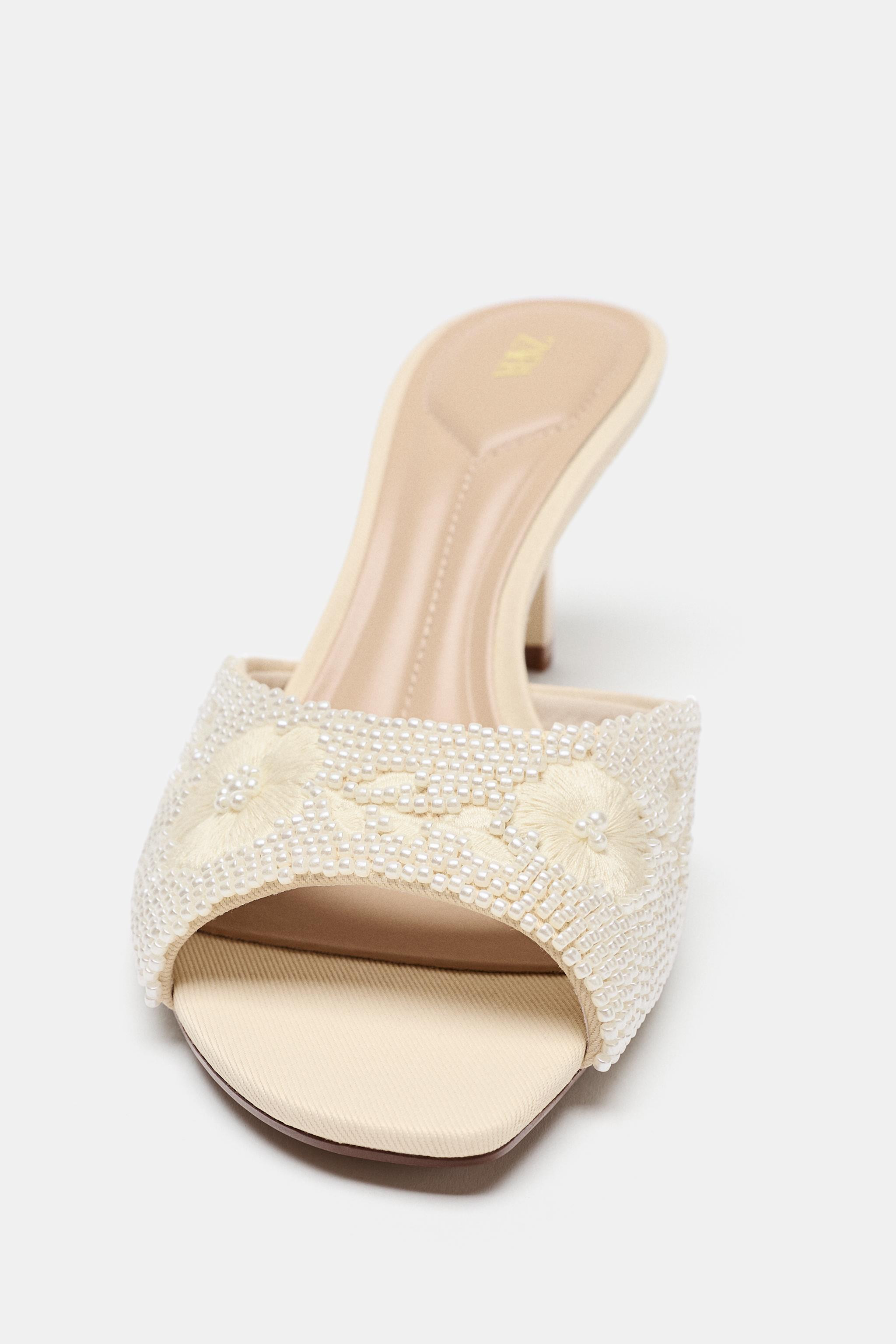 Heeled mule sandals. Top with beaded and embroidered details. High stiletto heel. Round toe.Heel ... | Zara US