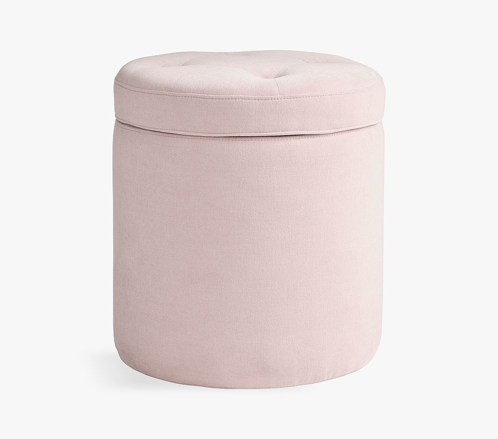 Open Box: Tufted Round Storage Stool - Performance Plush Chenille Sepia Rose | Pottery Barn Kids