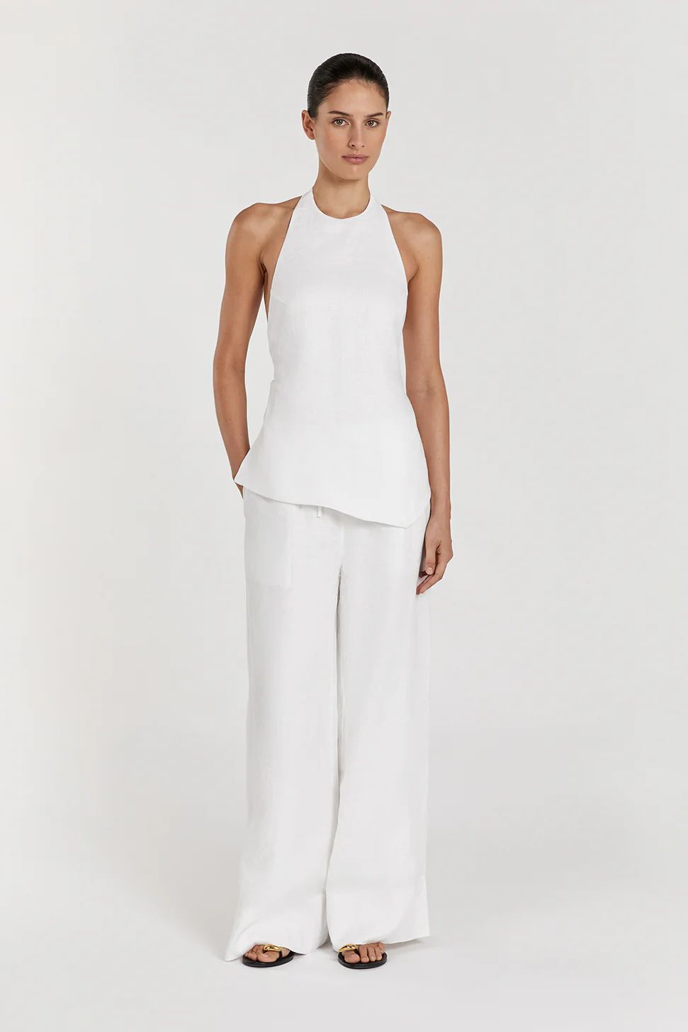 SERENA WHITE LINEN ASYM HALTER TOP | DISSH