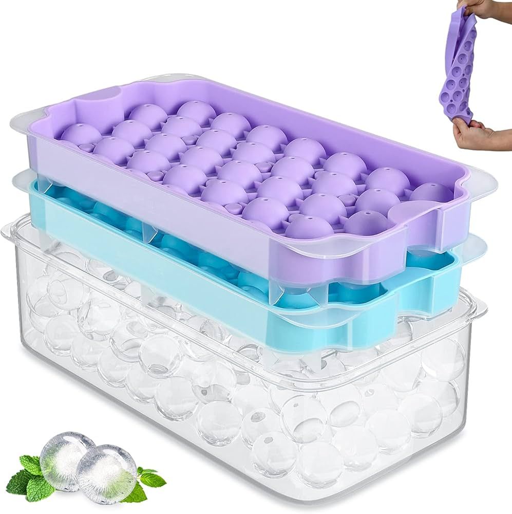 Upgrade Round Ice Cube Tray with Lid & Bin, TINANA Silicone Ice Ball Maker for Freezer, Easy Rele... | Amazon (US)