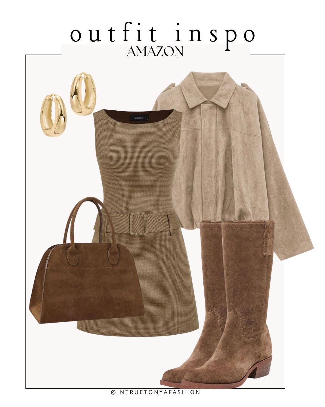 Fall outfit idea from amazon — brown dress with boots, brown purse, jacket and gold hoop earrings 




Fall workwear, business casual, fall date night, amazon Labor Day sale

#LTKootd #LTKSaleAlert #LTKWorkwear