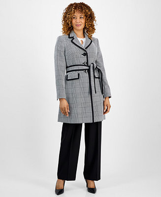Le Suit Women's Framed Plaid Belted Wide-Leg Pantsuit Set, Regular & Petite - Macy's | Macy's
