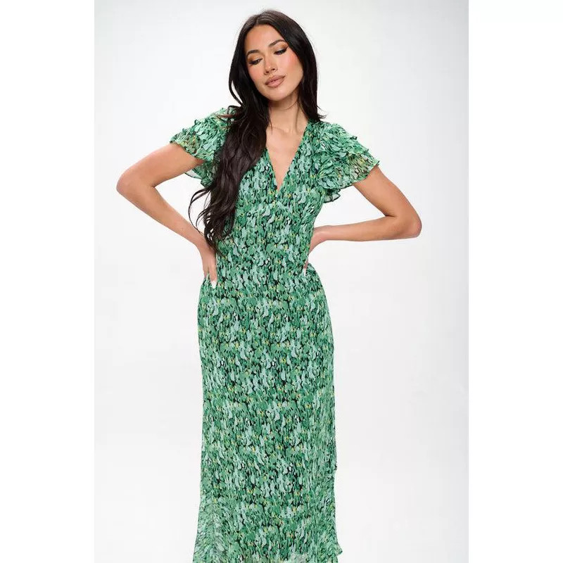 WEST K Women's Elizabeth Tiered Ruffle Sleeve Smocked-Back Maxi  - Medium - Green Abstract | Target