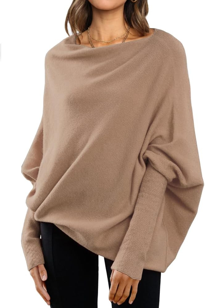 LILLUSORY Womens Long Batwing Sleeve Boat Neck Tunic Tops 2023 Fall Baggy Slouchy Pullover Sweaters | Amazon (US)