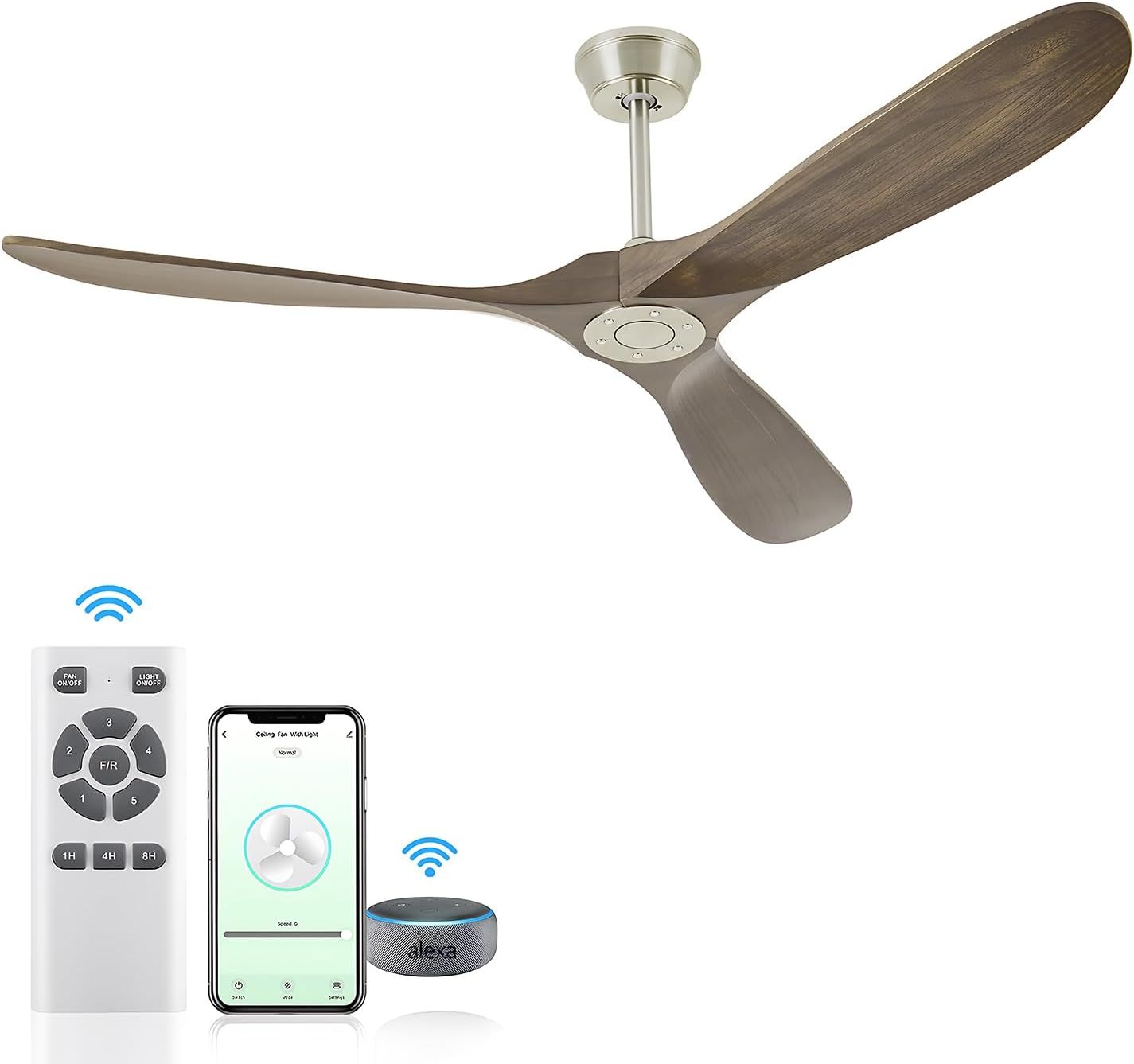 Chriari 70'' Ceiling Fan with Remote/App/Voice Control, Wood with 3 Walnut Blades, Smart Timing, ... | Amazon (US)