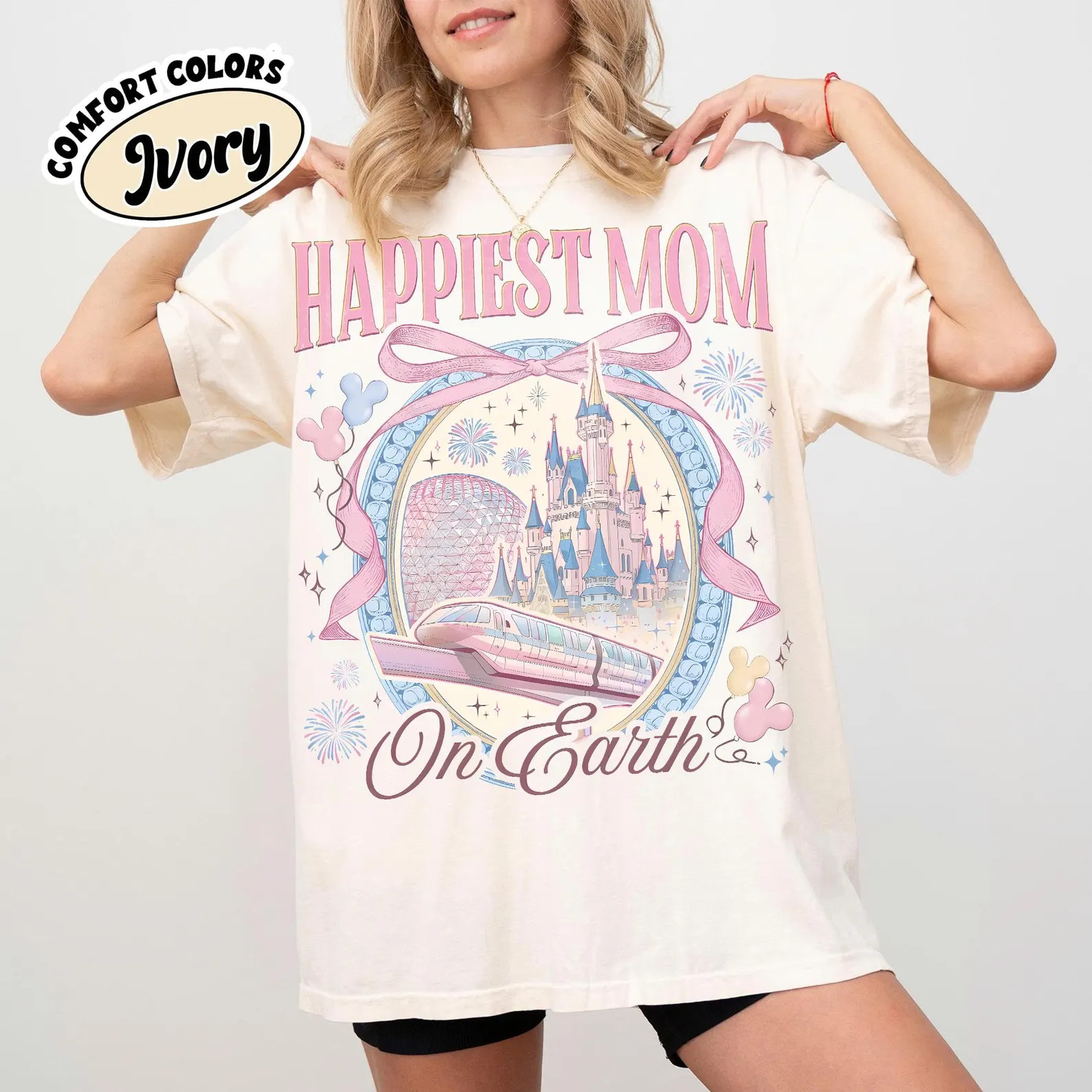 Retro Happiest Mom On Earth Shirt Disney Castle Tee, Coquette Bow Mom T-Shirt, Disney Castle Coqu... | Etsy (Global)