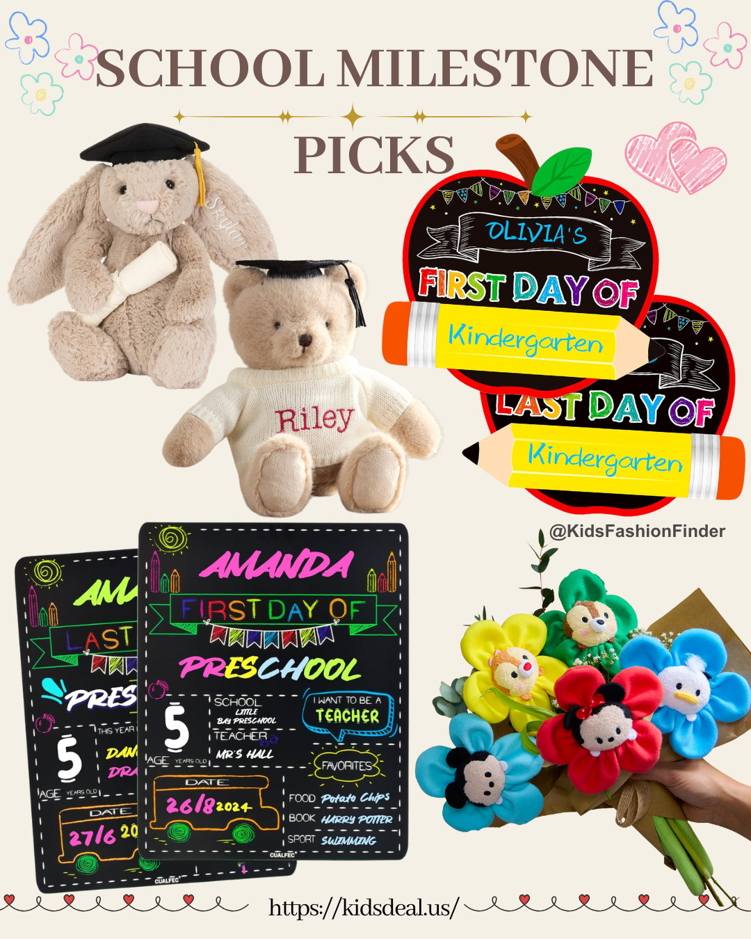 🎓📚 Back-to-School & Graduation Gift Ideas ✨

Capture those sweet school memories with a Personalized First & Last Day School Sign 🖍️📸
Perfect for yearly photo traditions!

Looking for cute graduation gifts? 🎁
🐻 Graduation teddy bears
🐰 Adorable Jellycat graduation bunnies
🌸 Disney character plush flower bouquets = SO cute & unique 💖

The sweetest keepsakes for your little grads 🥹✨

#GraduationGifts #BackToSchool #SchoolMemories #Jellycat #DisneyPlush #GradSeason #MomFinds #KidsGiftIdeas #PhotoProps #CuteGifts 🎓💛

#LTKmomlife #LTKSeasonal #LTKKids