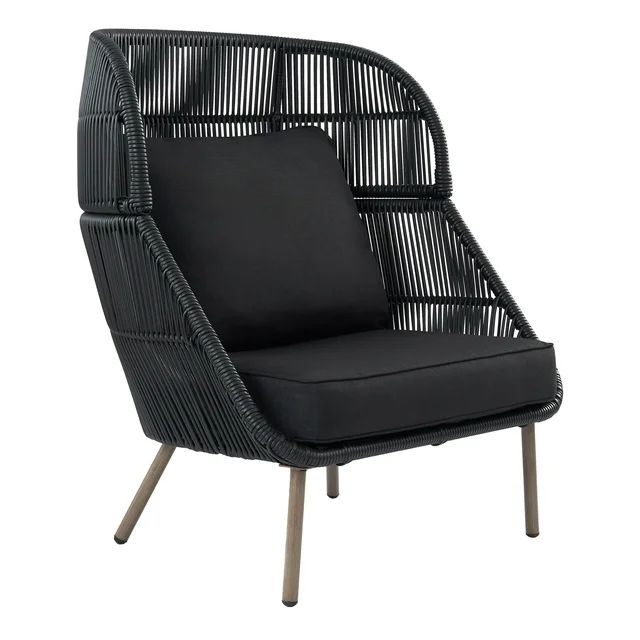 Better Homes & Gardens Tarren Wicker Outdoor Accent Chair with Cushions, Black | Walmart (US)