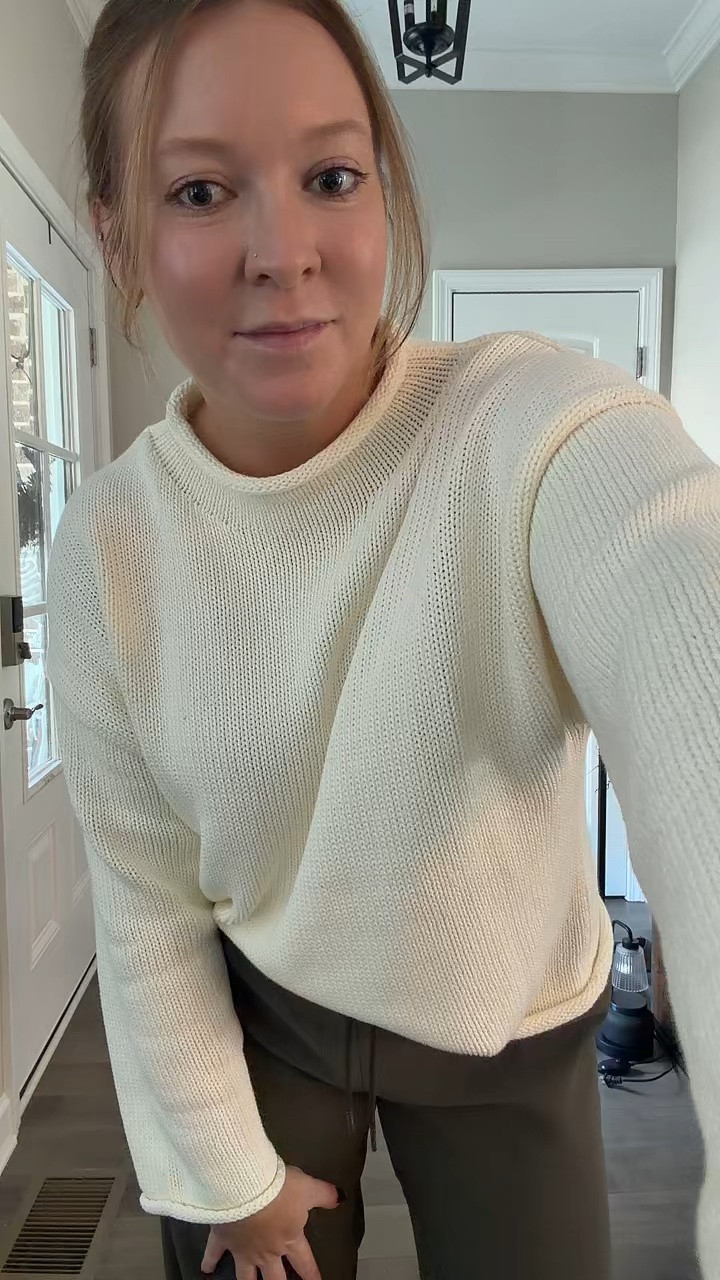 Roll neck ivory sweater / tts wearing a medium 
Green Crepette no wrinkle pants / tts wearing a medium 
Ugg slippers

#LTKootd #LTKdayinmylife #LTKWorkwear