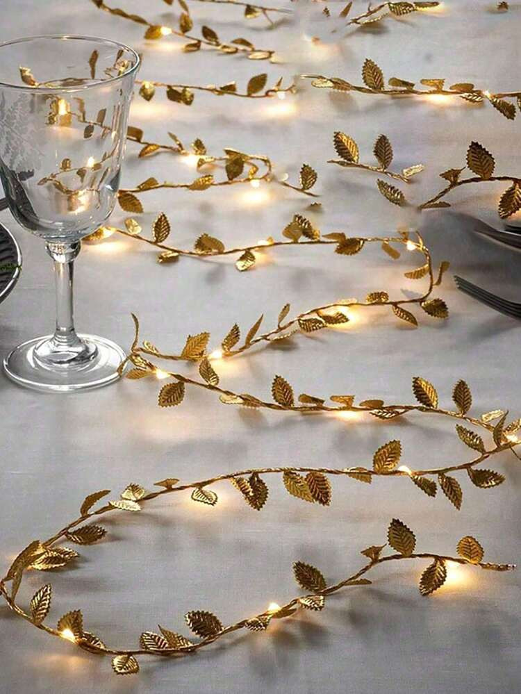 78inch Gold Leaf Fairy String Lights, Wedding Table Decor Lamp, Indoor Holiday Wreath Fairy Lights (Battery Not Included), Suitable For Wedding Table Center Decor, Wedding Backdrop Decor, Christmas Tree Ornaments | SHEIN
