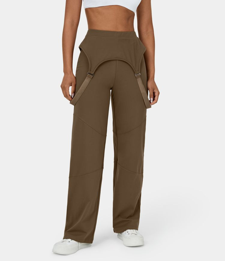 Women’s High Waisted Removable & Adjustable Strap Back Pocket Overall Straight Leg Casual Pants... | HALARA