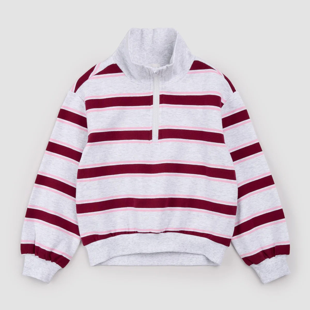 Maroon and Bubblegum Yarn-Dyed Stripe Collared Quarter Zip Pull-Over | Miles The Label