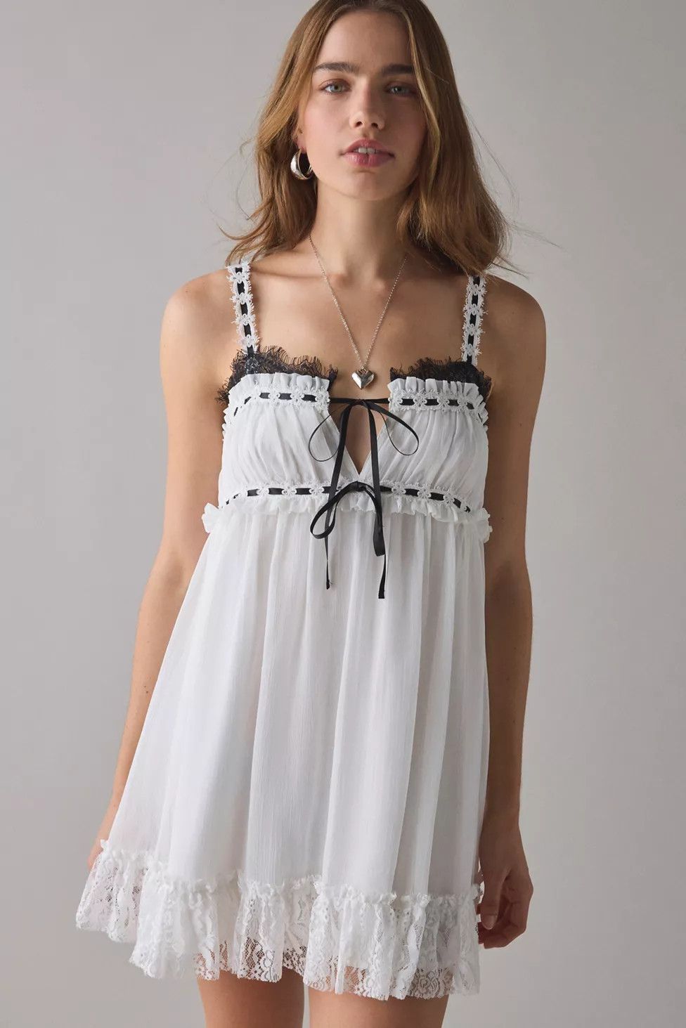Kimchi Blue Adelaide Lace + Ribbon Trim Babydoll Mini Dress | Urban Outfitters (US and RoW)